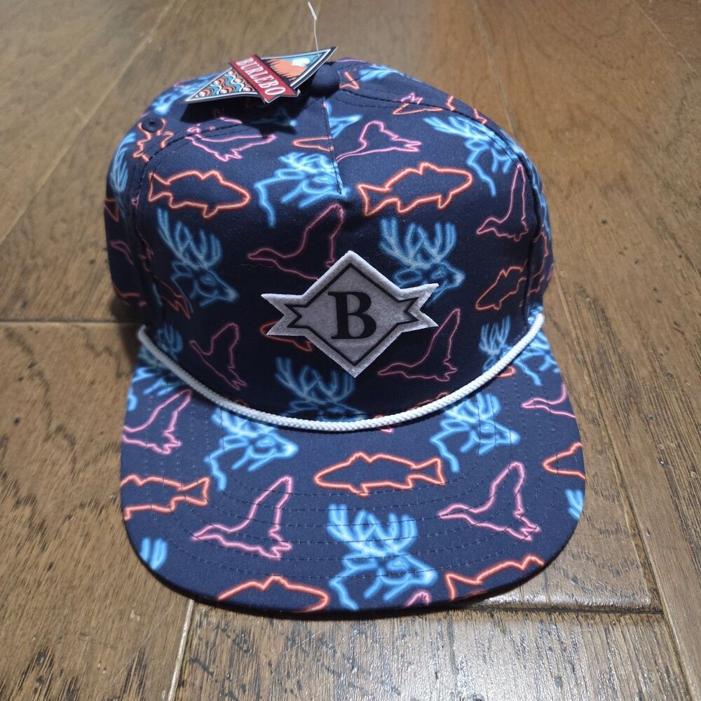 Burlebo Hat Cap Snap Back Neon Animal Print Rope Fishing Mens One Size Colorful